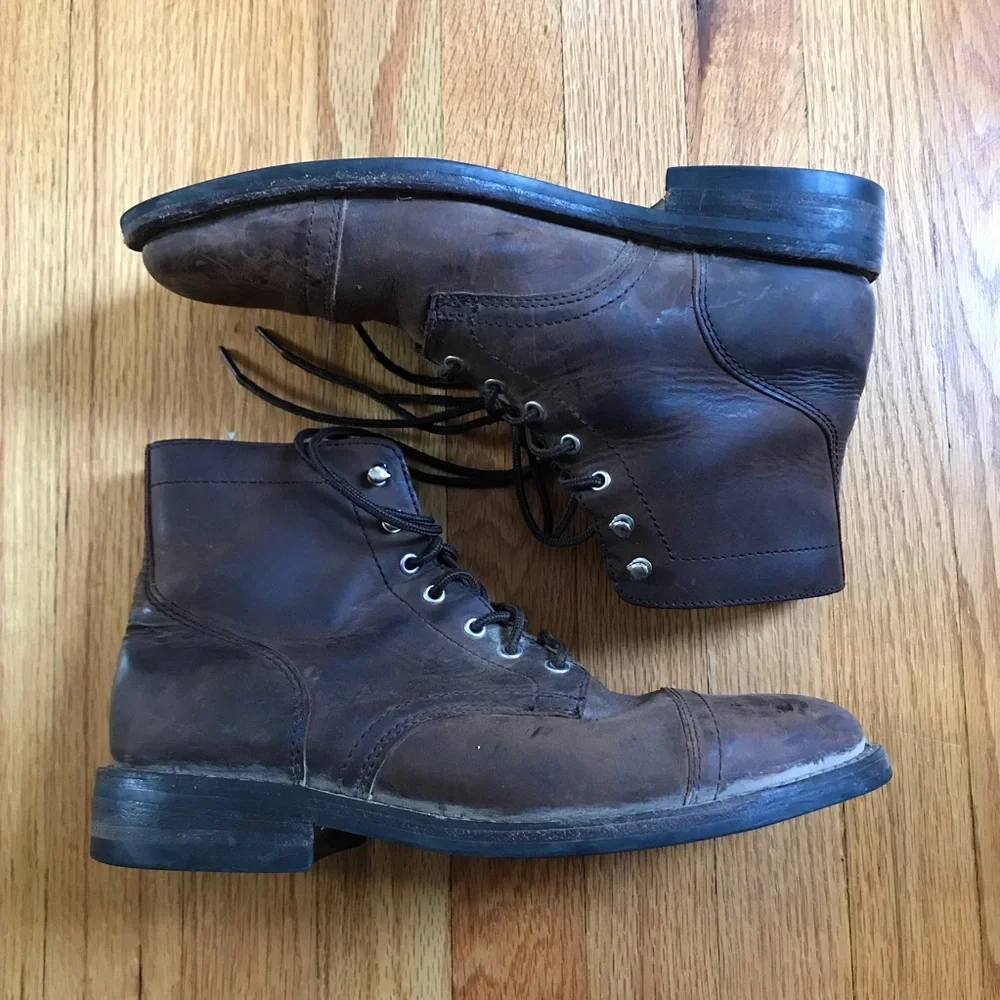 Thursday Boot Company Captain Men's Dark Brown Leather Lace-Up Cap-Toe Boots 9.5
